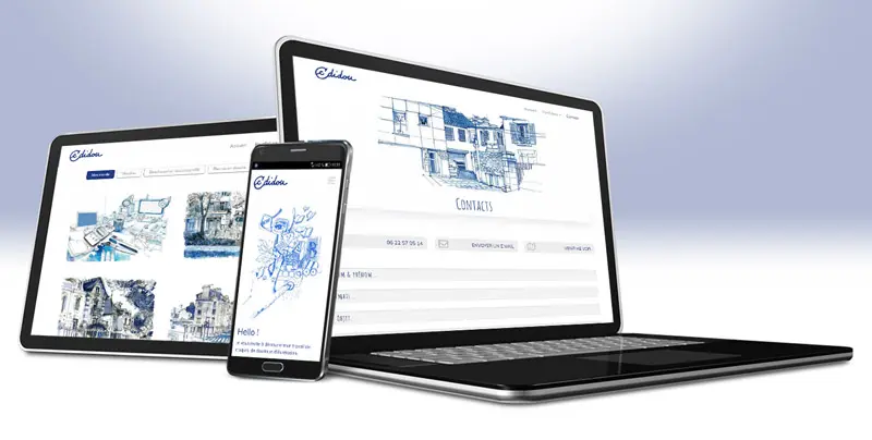 Site internet responsive C'Didou sur ordinateur, tablette et smartphone