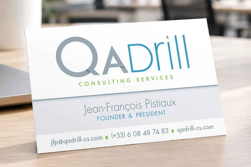 Carte de visite QADrill Consulting Services avec les coordonn&eacute;es de Jean-Fran&ccedil;ois Pistiaux