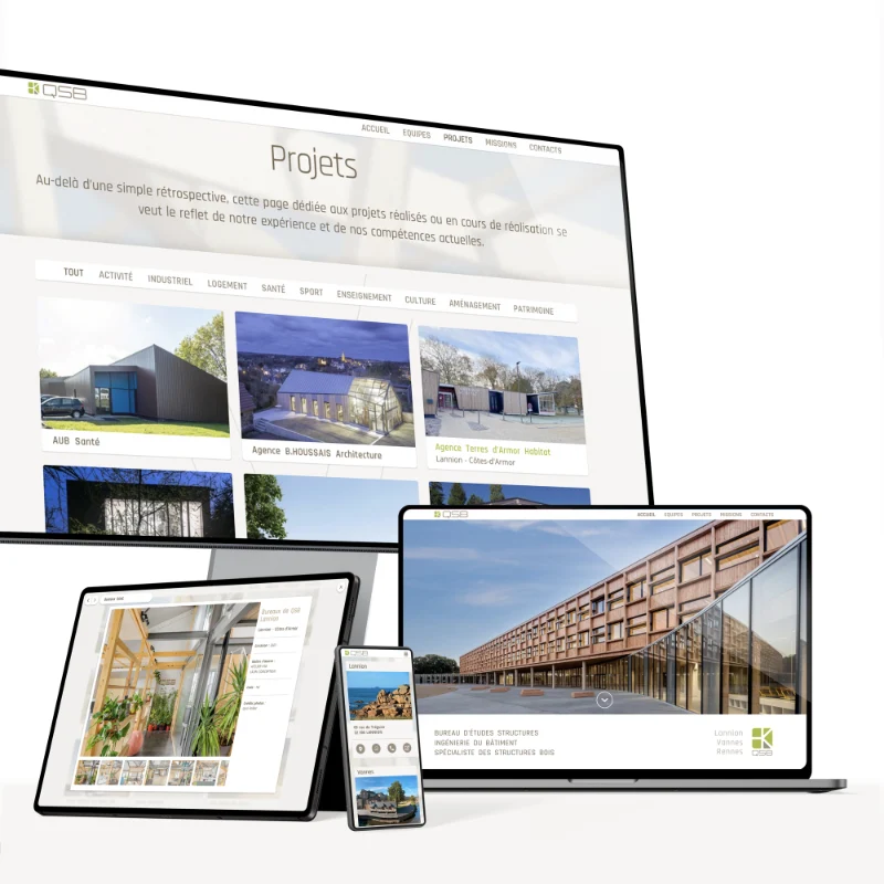 Site internet responsive QSB Services sur ordinateur, tablette et smartphone